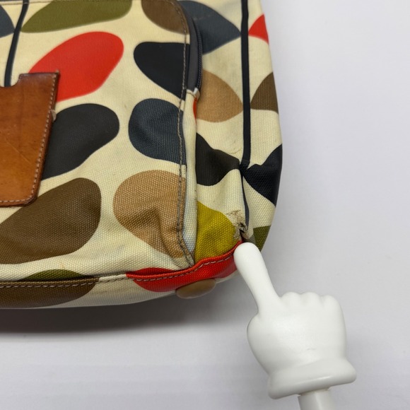 Orla Kiely Backpack Multi Color Leaf Print Leather Trim Casual Daypack - Picture 14 of 14